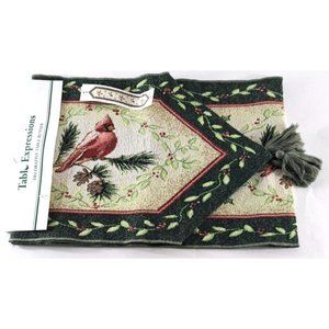 Wintersong Table Runner NEW Cardinal Pine Cones Pointed Tassels Kohls 13x80
